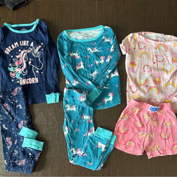 Unicorn and Rainbow Peppa Kids Pajama Set 3qty Bundle - Picture 1 of 7